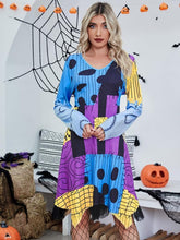 Jillumi Costumes d'Halloween Femmes Manches Longues Col en V Patchwork Cosplay Multi Robe